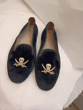 Stubbs & Wootton mens Sz 11 Shoes Skull Velvet Distressed